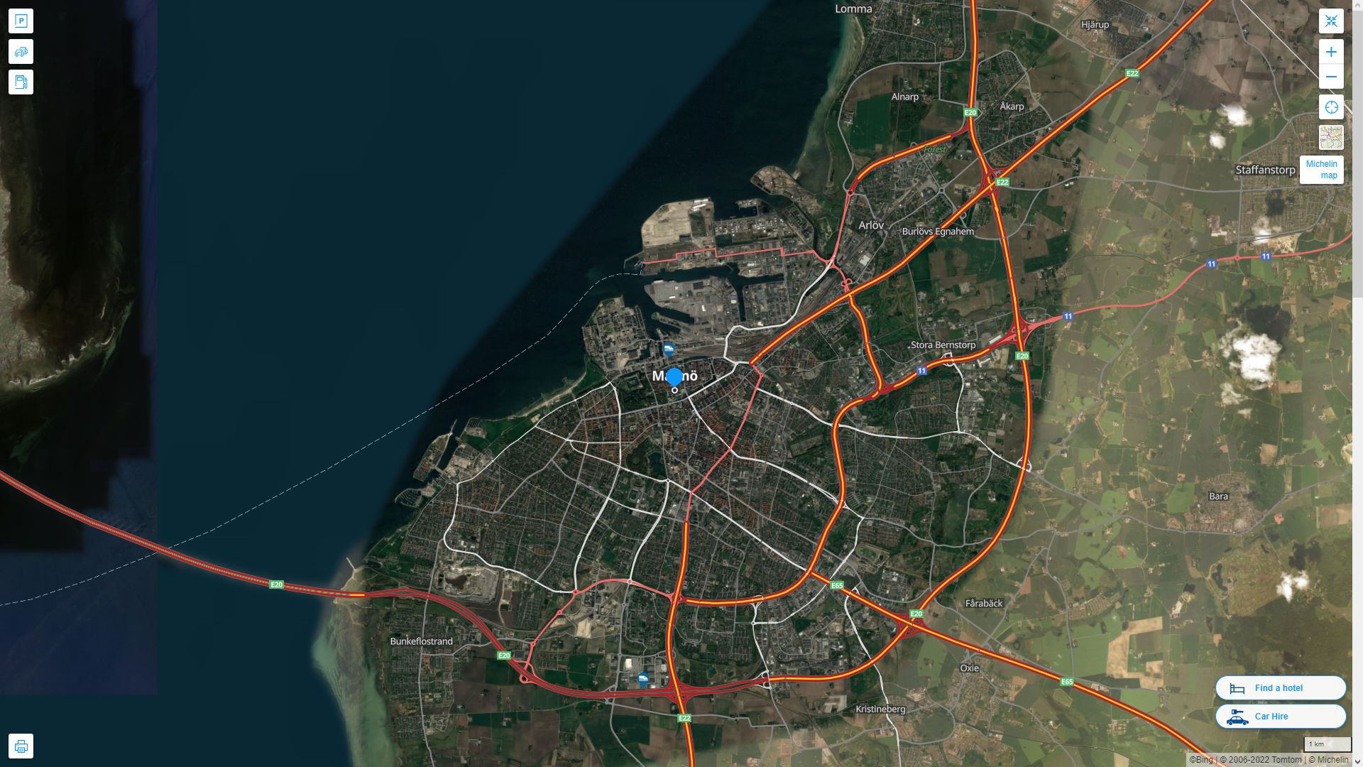 Malmo Highway and Road Map with Satellite View